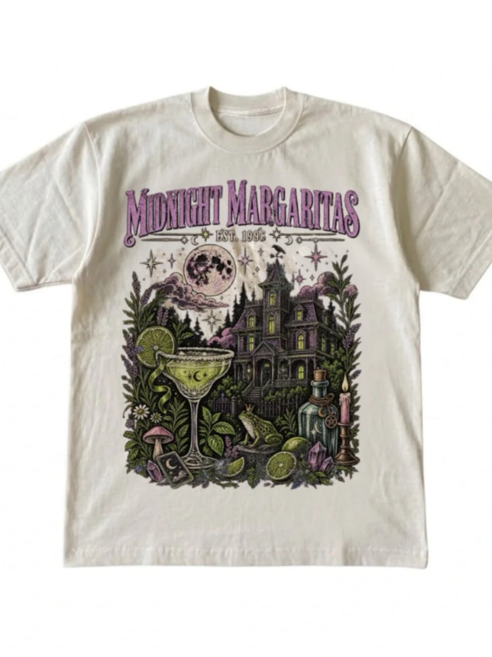 Cream Tee with Purple & Green Haunted Margarita Graphic